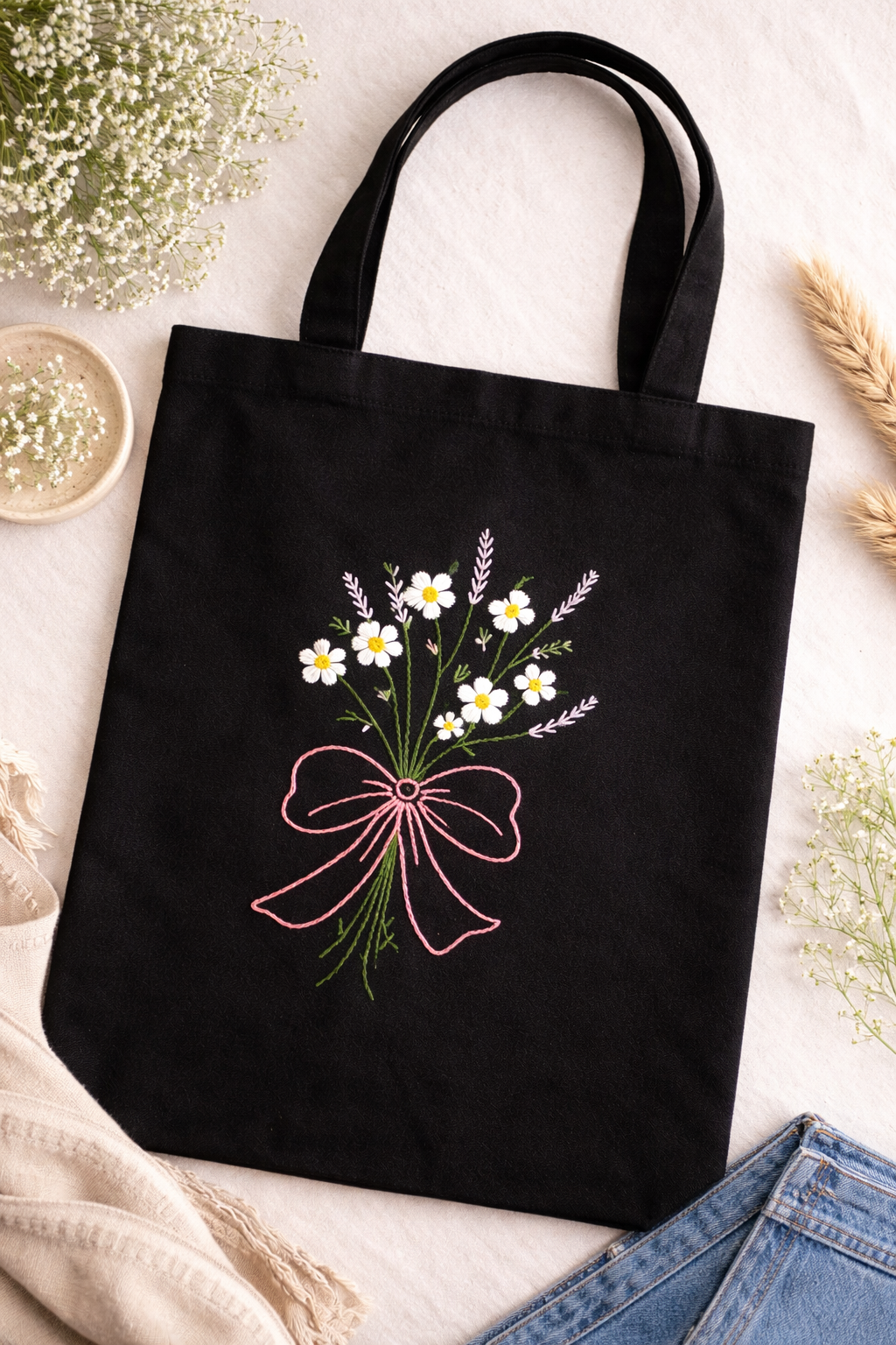 Flower Embroidered Tote BagKawaStitch