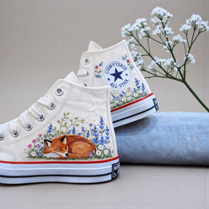 Converse Embroidered Fox Sneakers Lavender High Tops