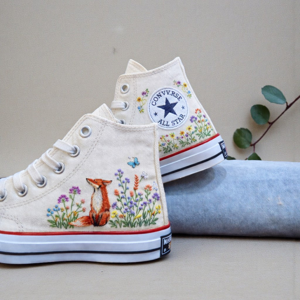 Converse Embroidered Fox Sneakers Lavender High Tops