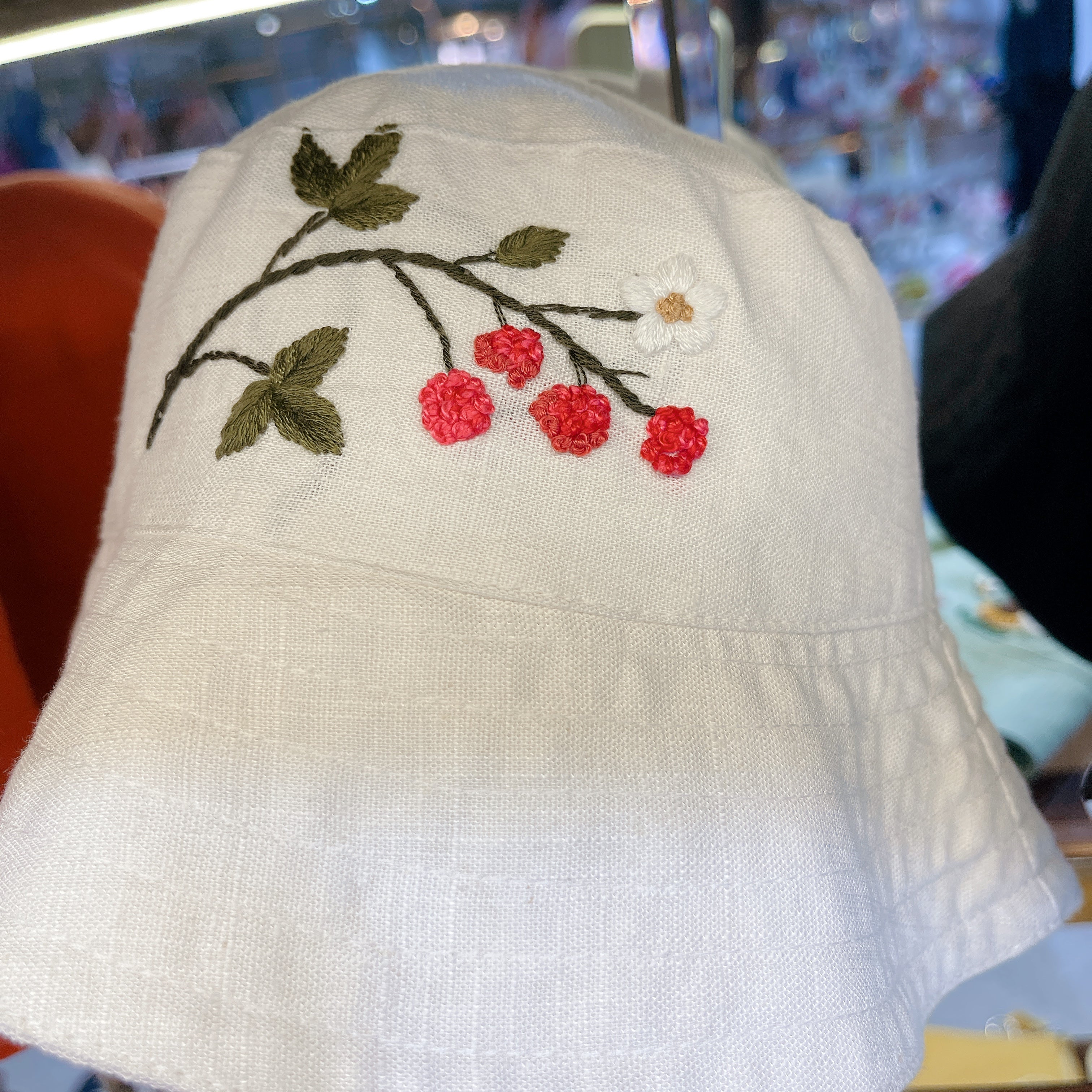 Hand Embroidered Berry Linen Baby Hat – Summer Bucket Hat for Babies & Kids