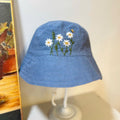 Hand Embroidered Daisy and Bee Linen Baby Hat – Lightweight Summer Bucket Hat for Kids