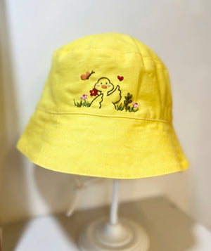Hand Embroidered Duck Linen Baby Hat – Cute Summer Bucket Hat for Babies & Kids