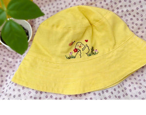 Hand Embroidered Duck Linen Baby Hat – Cute Summer Bucket Hat for Babies & Kids