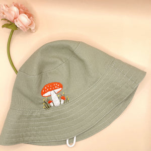 Hand Embroidered Mushroom Linen Baby Hat – Summer Bucket Hat for Toddlers & Kids