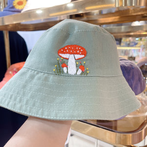 Hand Embroidered Mushroom Linen Baby Hat – Summer Bucket Hat for Toddlers & Kids