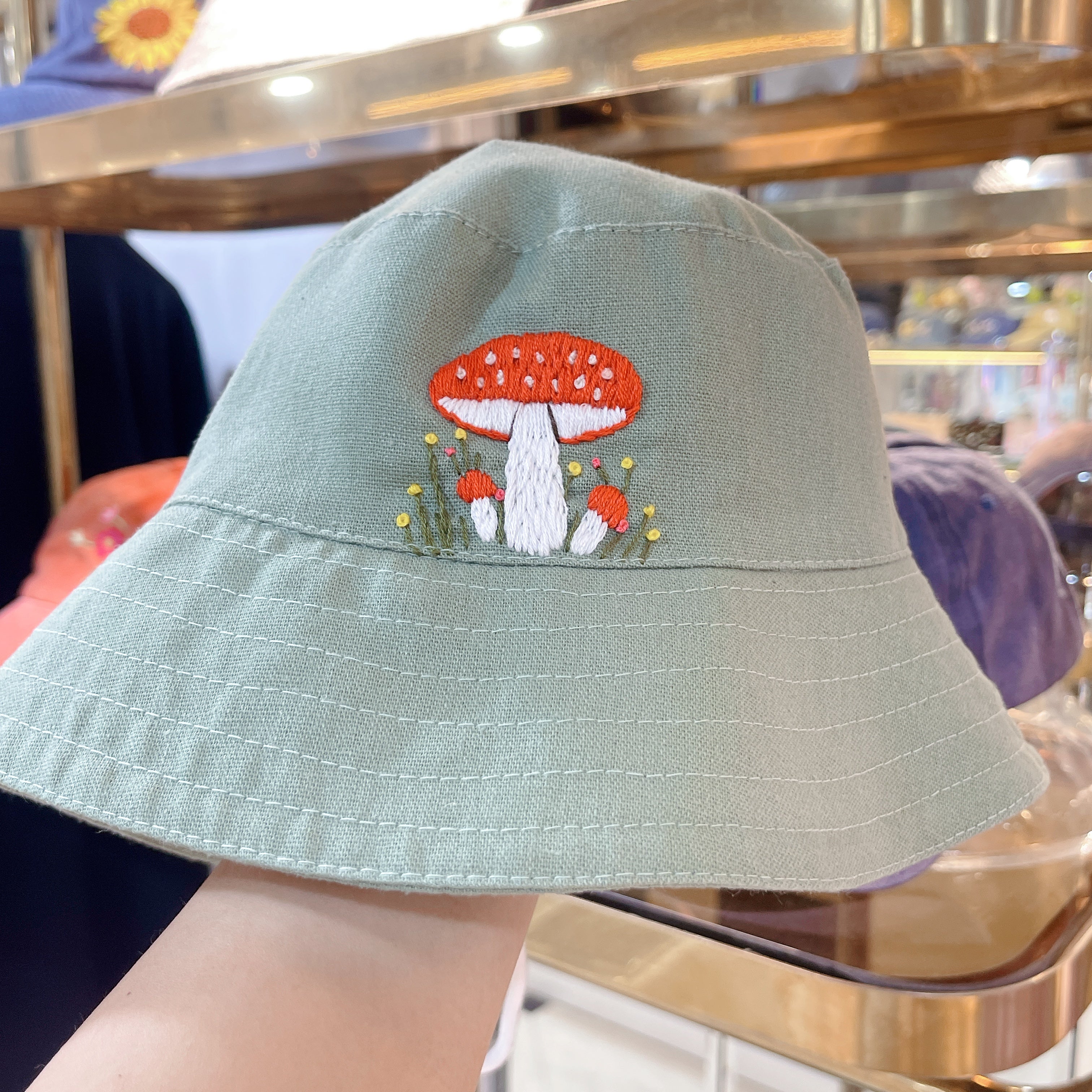Hand Embroidered Mushroom Linen Baby Hat – Summer Bucket Hat for Toddlers & Kids