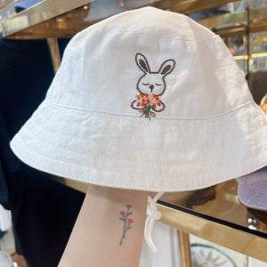 Hand Embroidered Rabbit Linen Baby Hat – Summer Bucket Hat for Babies & Kids
