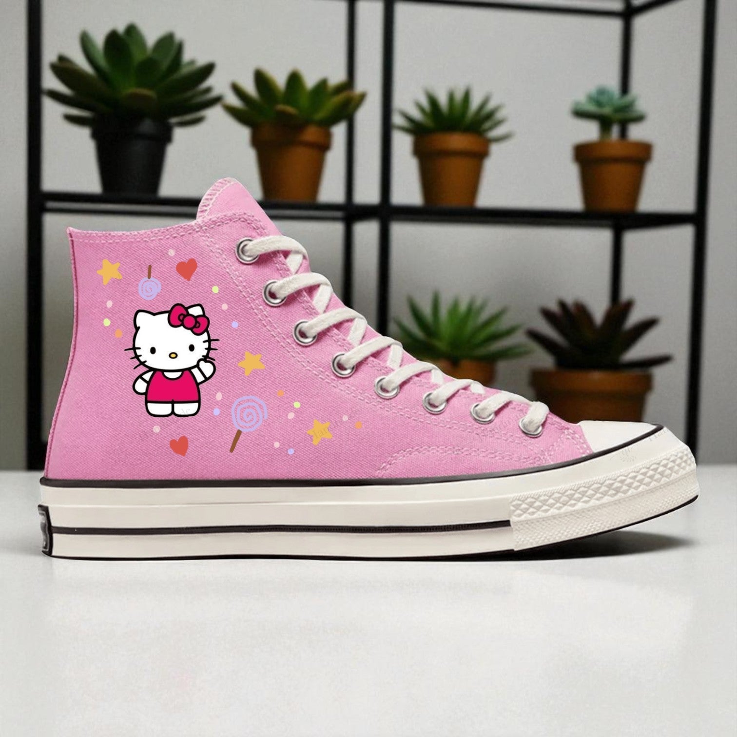 Converse Hand-Embroidered Floral Hello Kitty High Tops