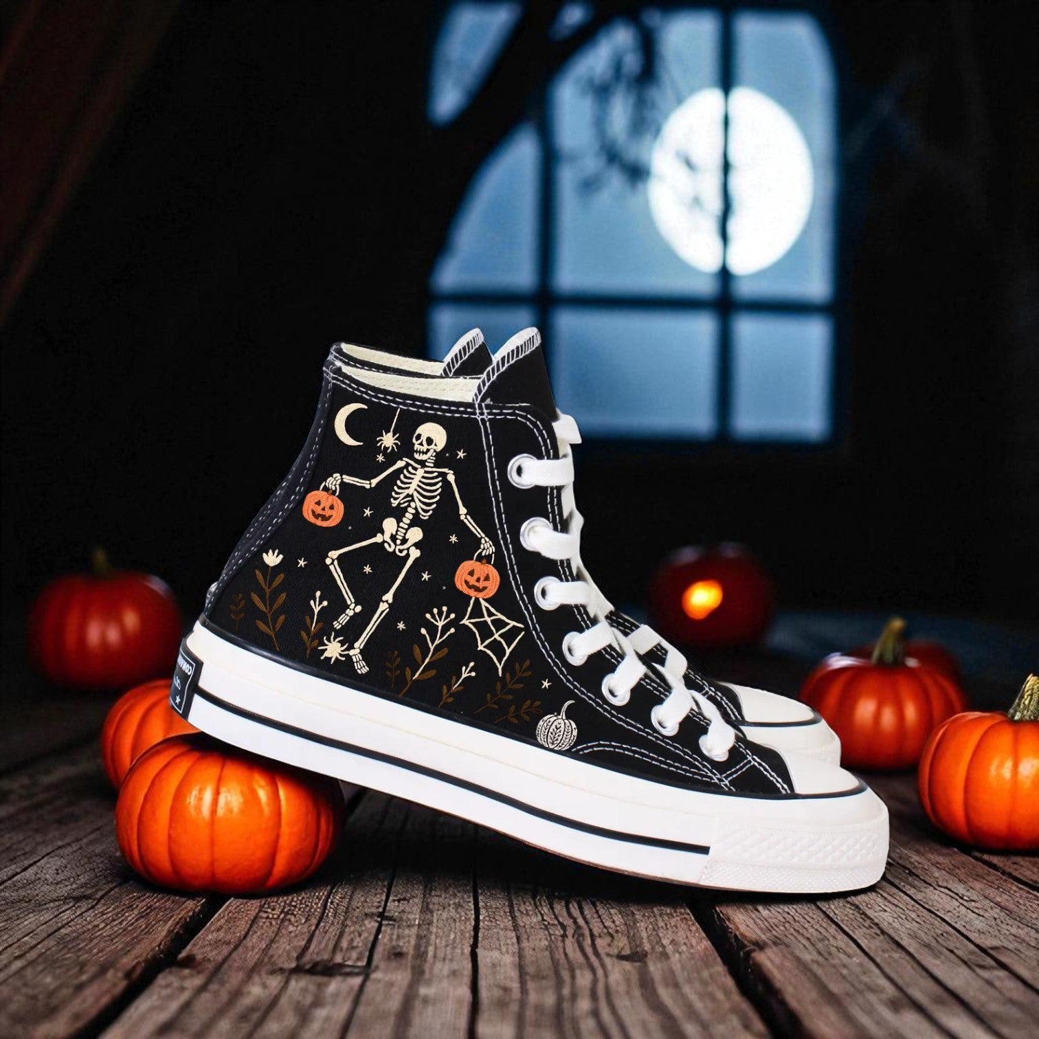 Converse Embroidered Custom Skeleton Shoes