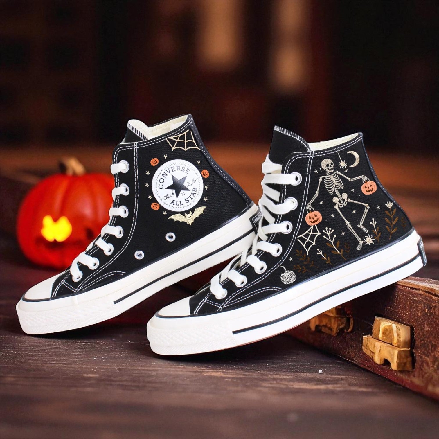 Converse Embroidered Custom Skeleton Shoes