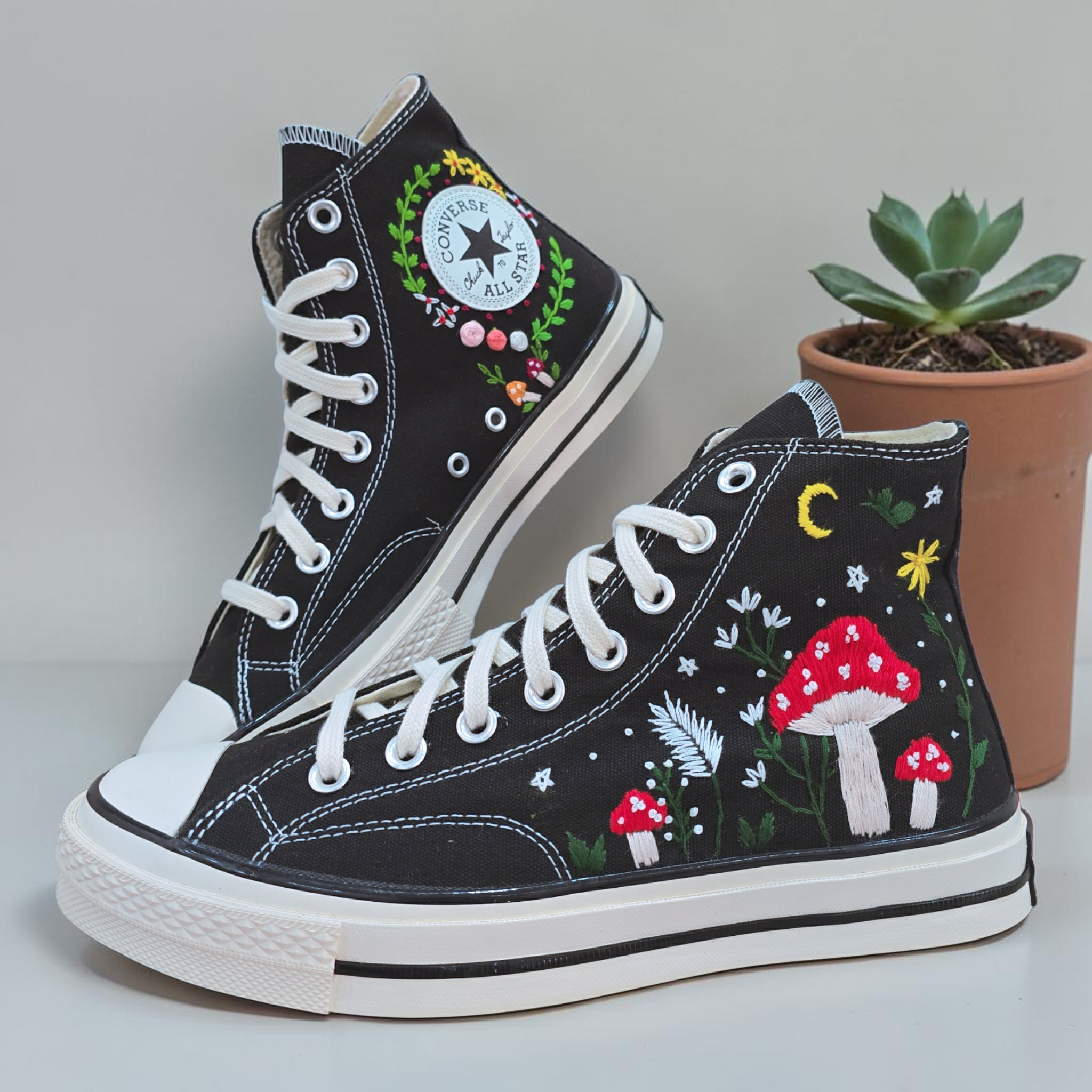 Converse Embroidered Mushroom High Tops