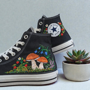 Converse Hand-Embroidered - Mushroom Converse High Tops