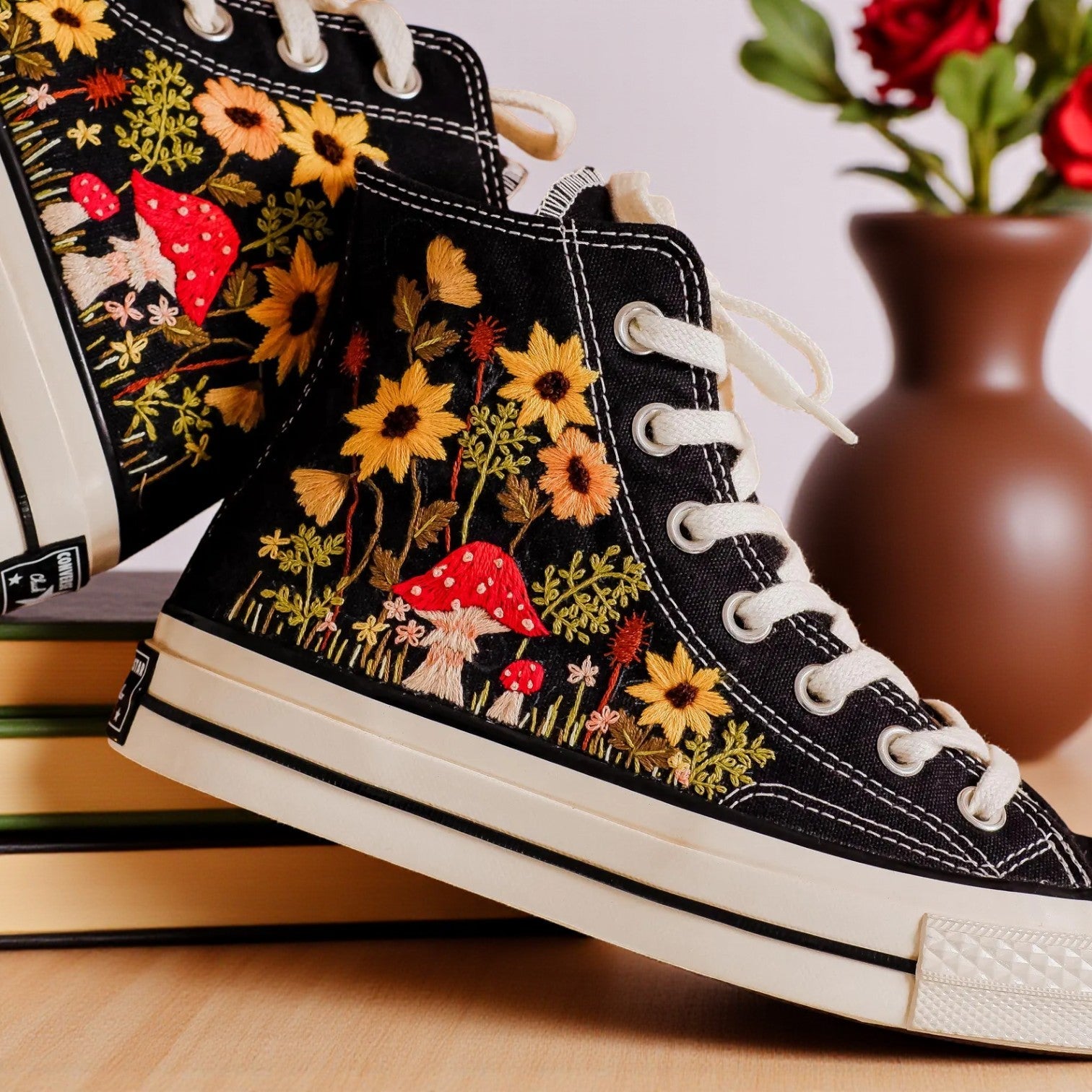 Converse Hand-Embroidered Mushroom High Top Shoes