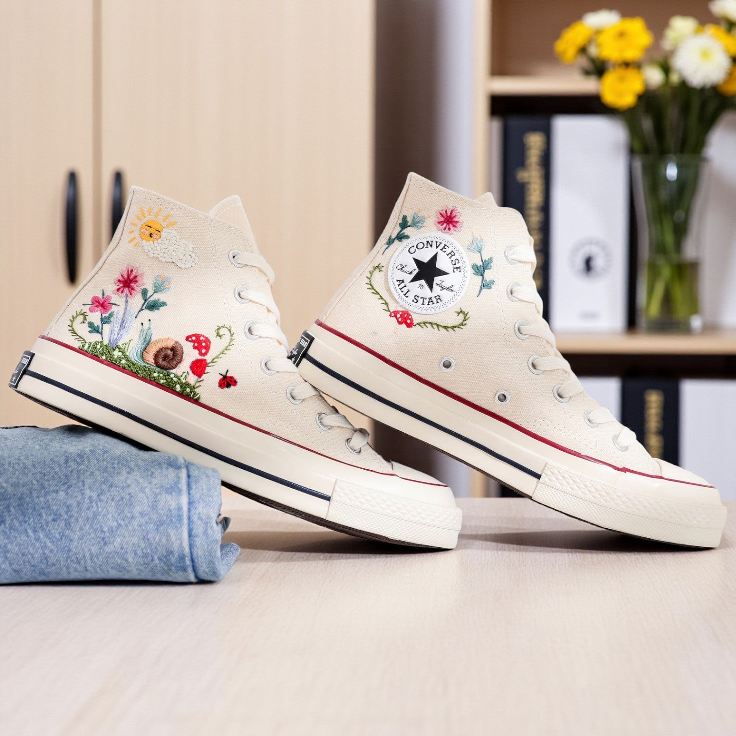 Converse Hand-Embroidered Mushroom Shoes for Ladies