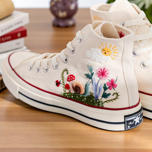 Converse Hand-Embroidered Mushroom Shoes for Ladies
