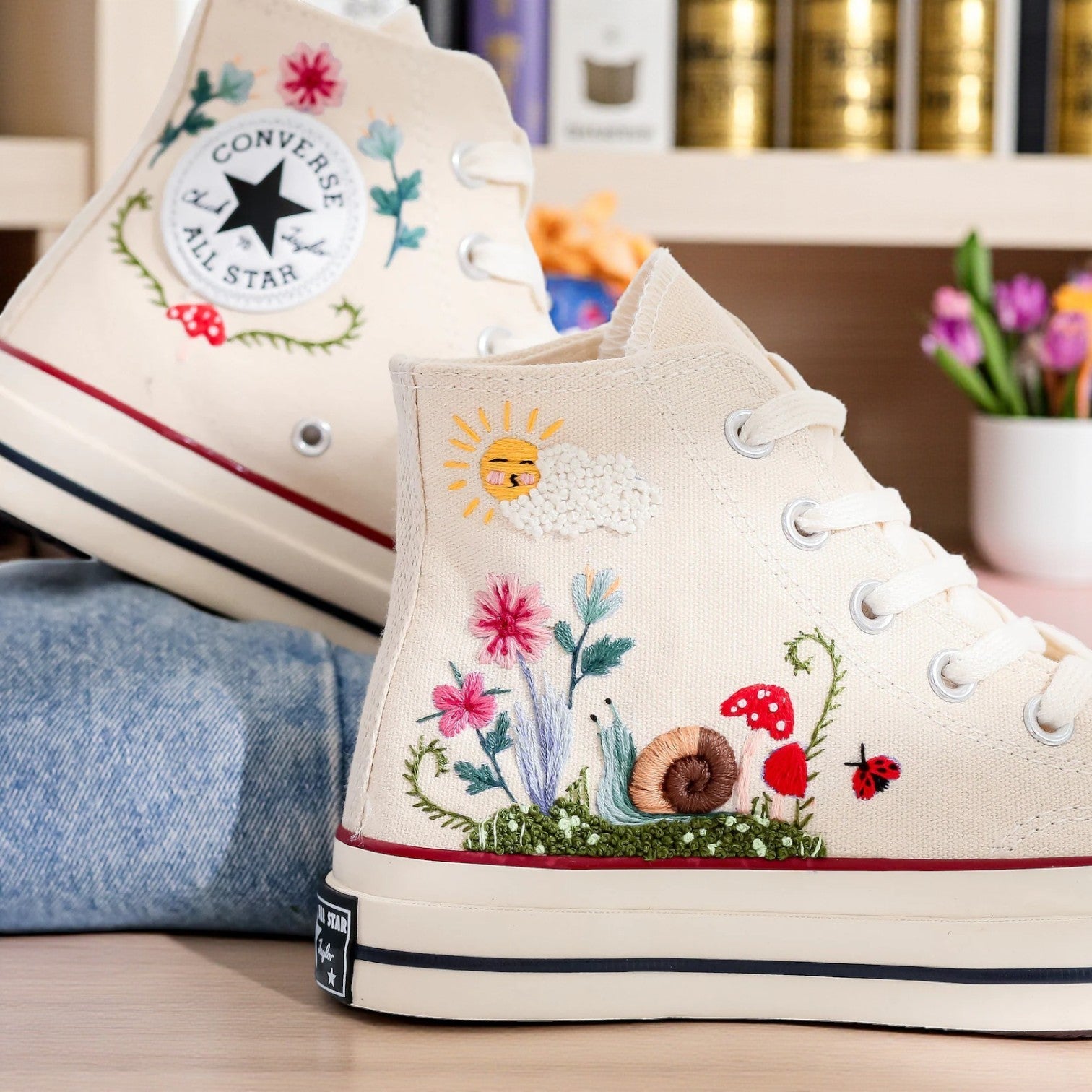 Converse Hand-Embroidered Mushroom Shoes for Ladies