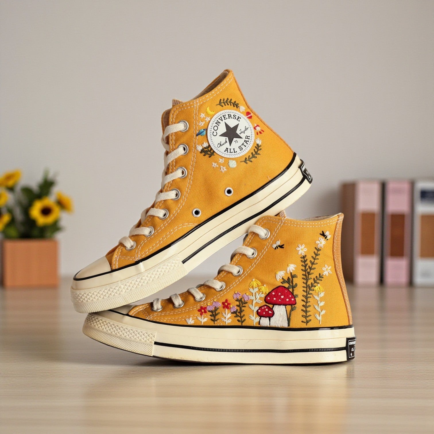 Converse Hand-Embroidered Mushroom Shoes for Women