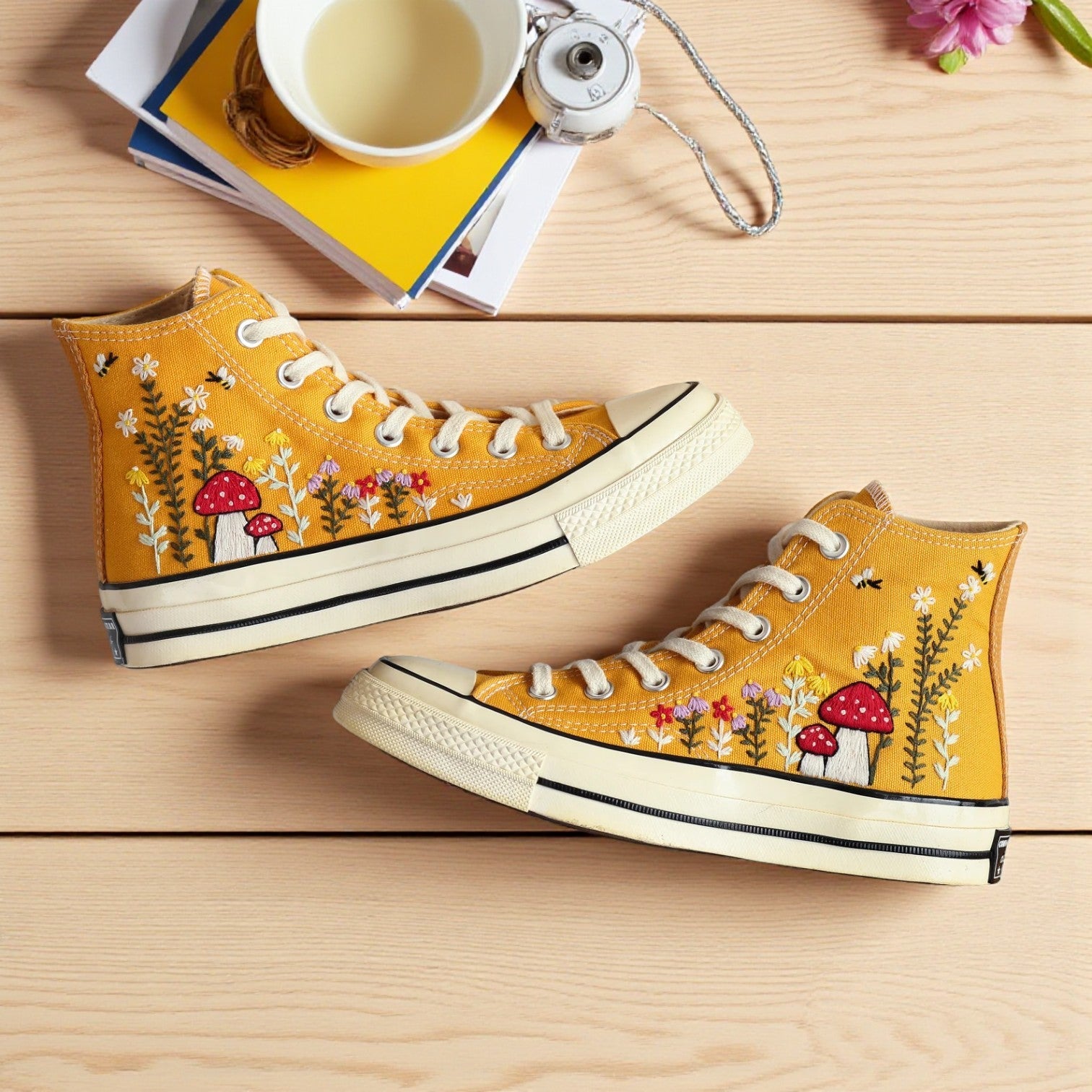 Converse Hand-Embroidered Mushroom Shoes for Women