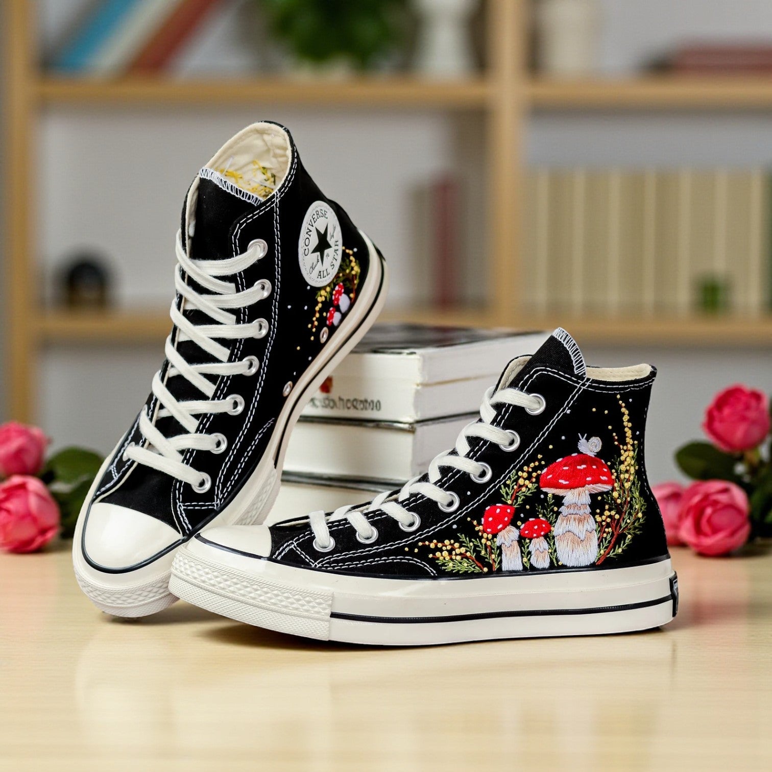 Converse Hand-Embroidered Floral Mushroom High Tops