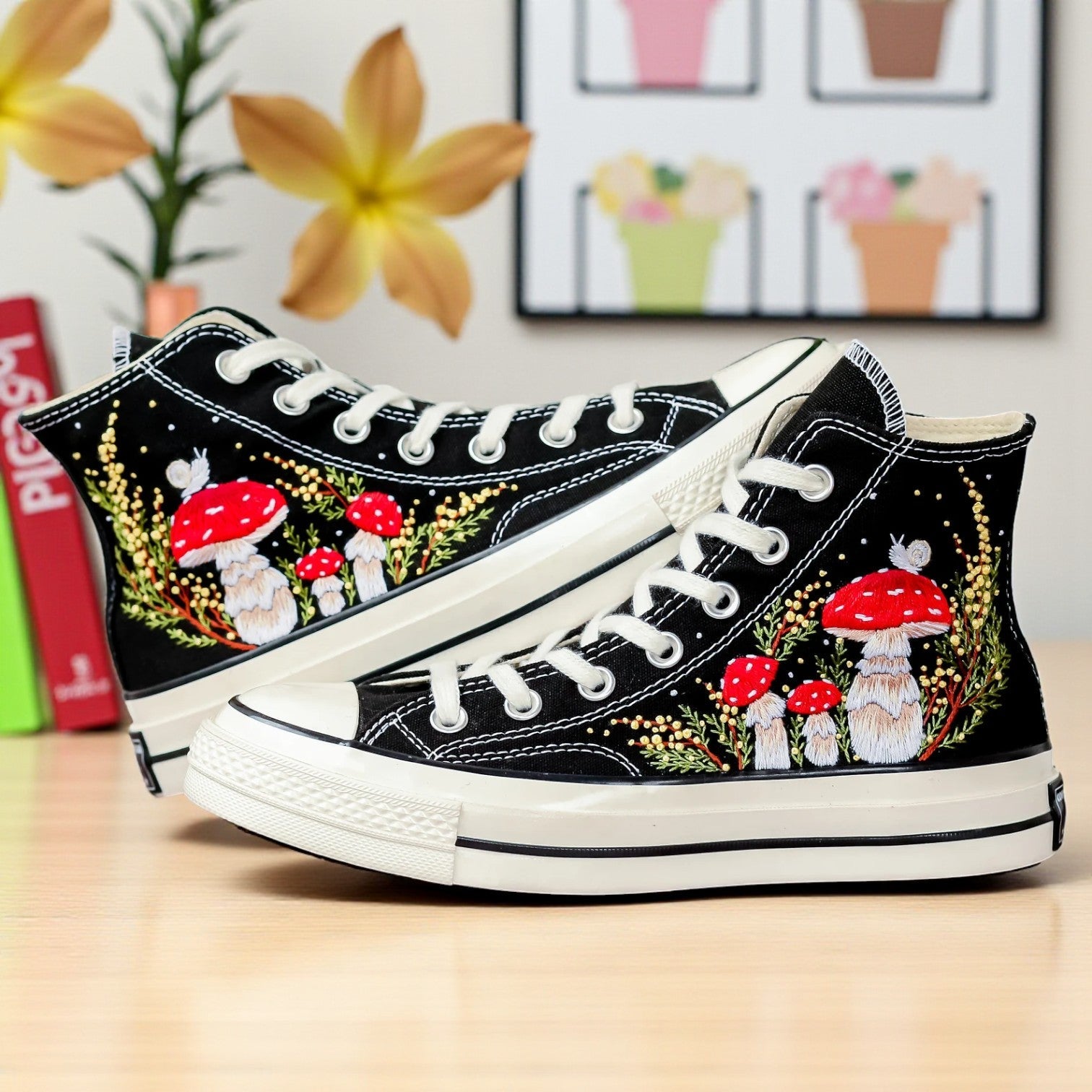 Converse Hand-Embroidered Floral Mushroom High Tops