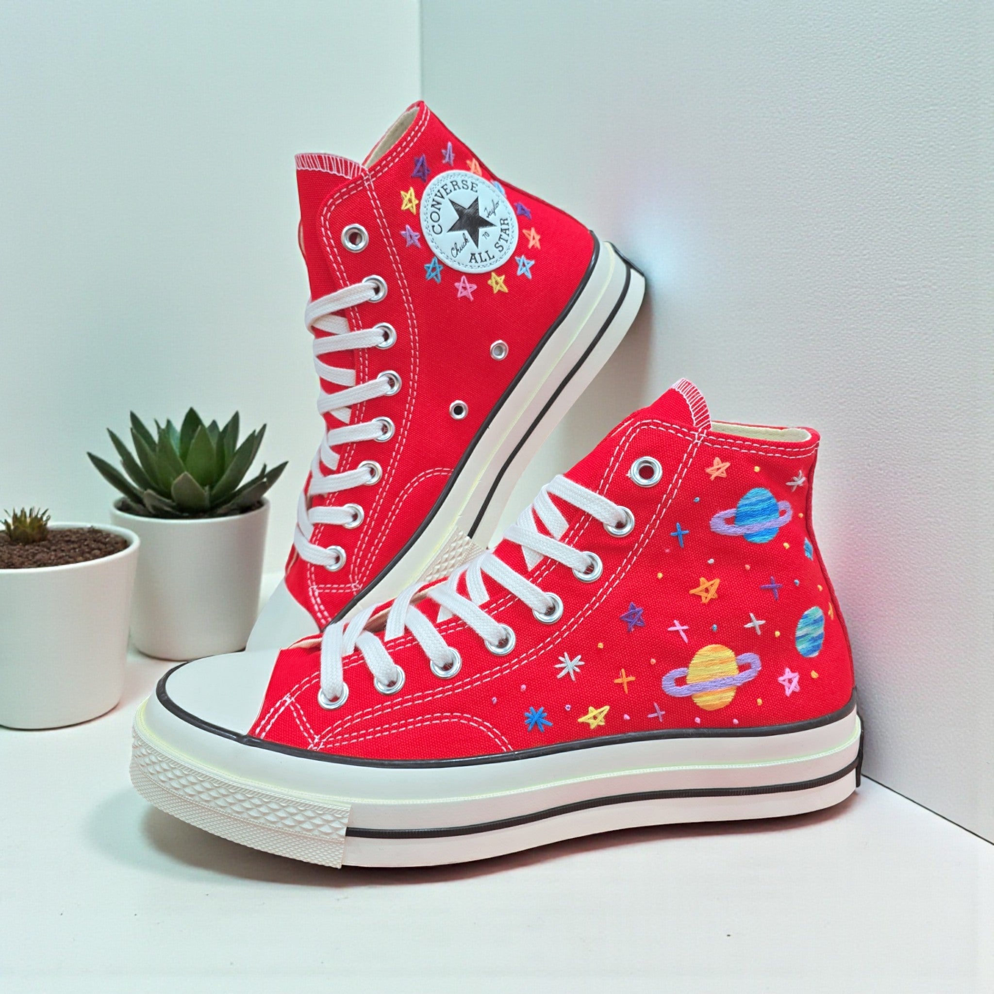 Converse Hand-Embroidered Red Converse High Tops