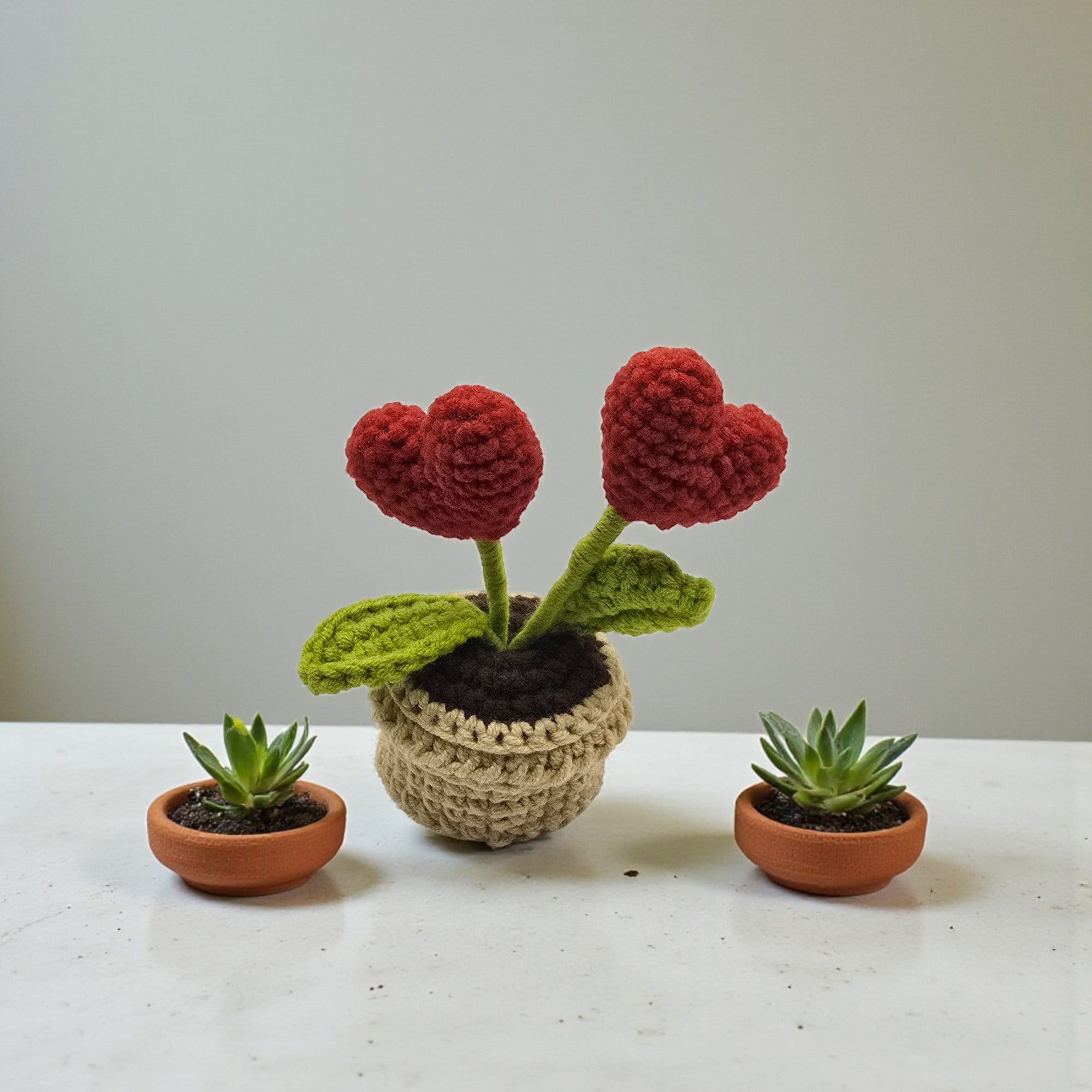 KawaStitch Red Heart Crochet Pot for Home Decor