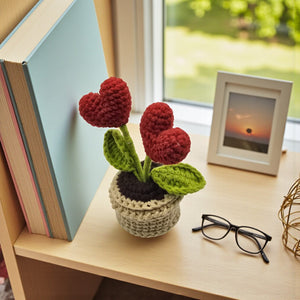KawaStitch Red Heart Crochet Pot for Home Decor