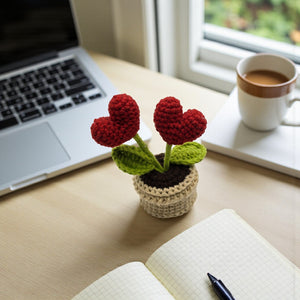 KawaStitch Red Heart Crochet Pot for Home Decor