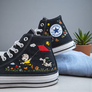 Converse Hand Embroidered Shoes with Snoopy Design