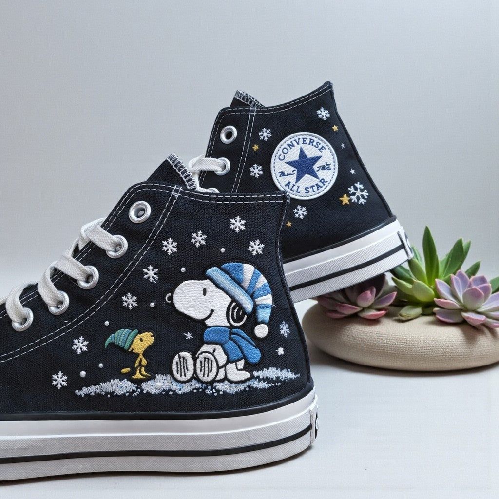Converse Hand Embroidered Shoes with Snoopy Design