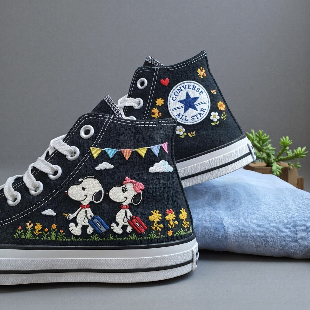 Converse Hand Embroidered Shoes with Snoopy Design