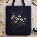 Stitched Tote Bag with Floral Embroidery