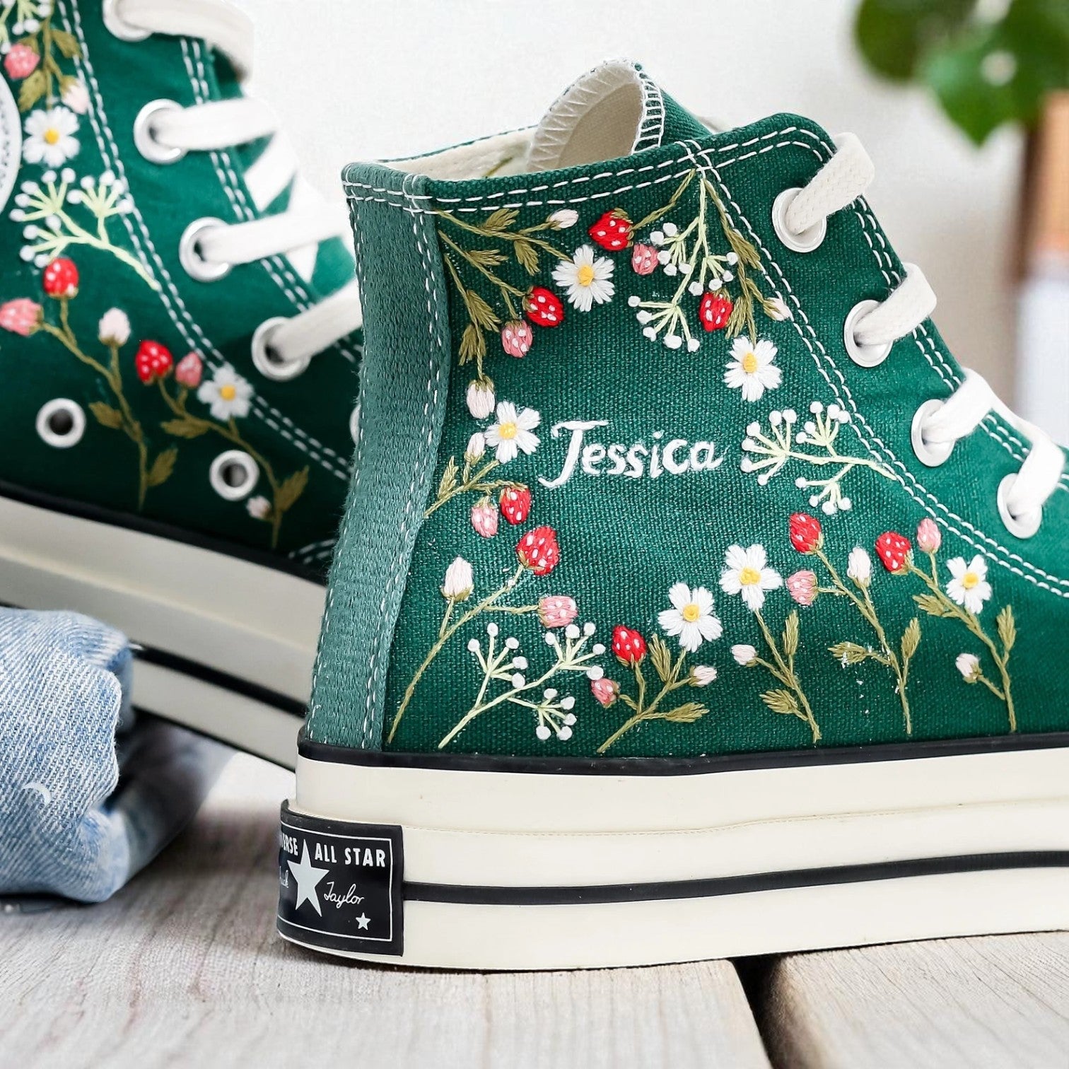 Converse Hand-Embroidered Strawberry High Tops