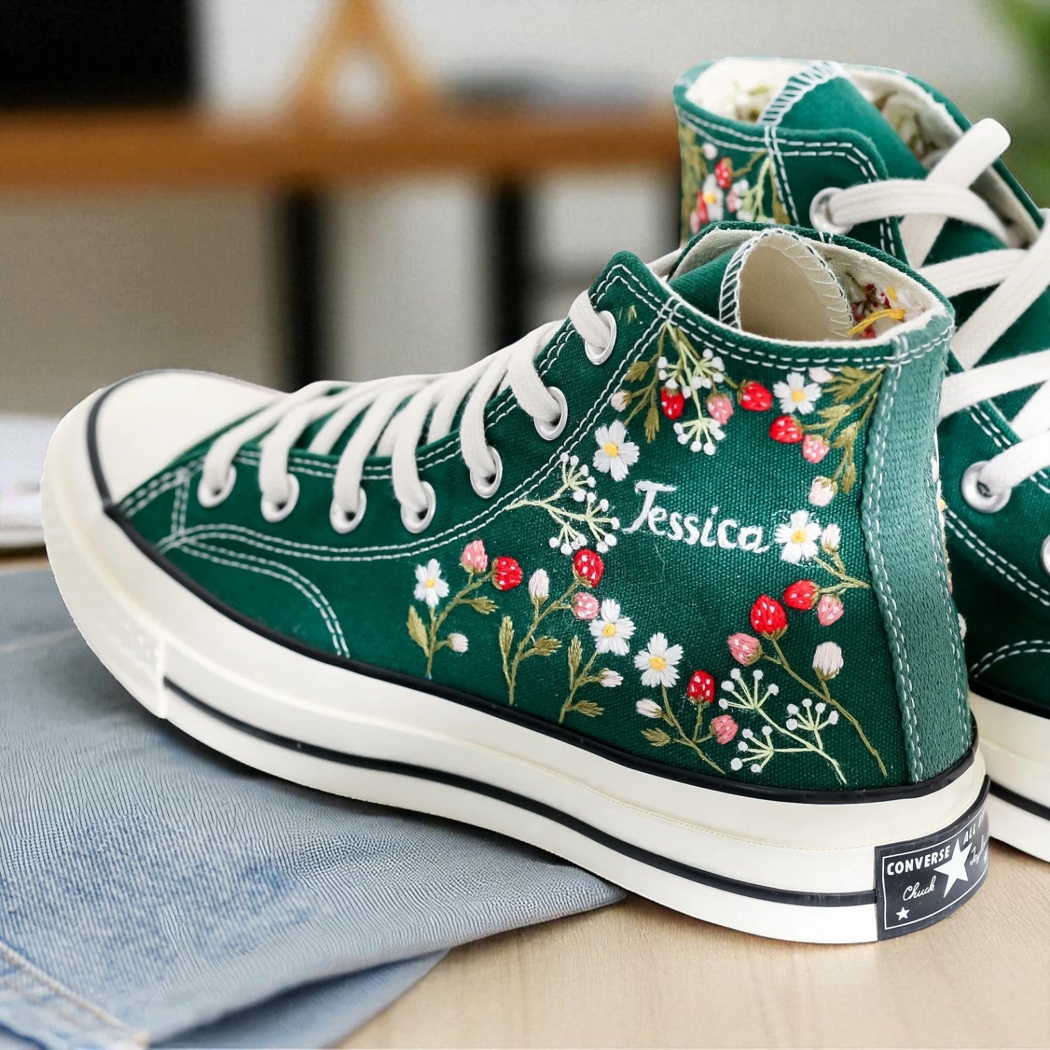 Converse Hand-Embroidered Strawberry High Tops