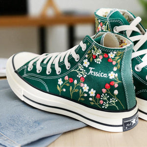 Converse Hand-Embroidered Strawberry High Tops