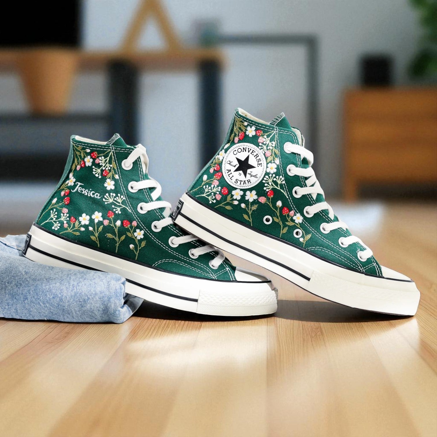 Converse Hand-Embroidered Strawberry High Tops