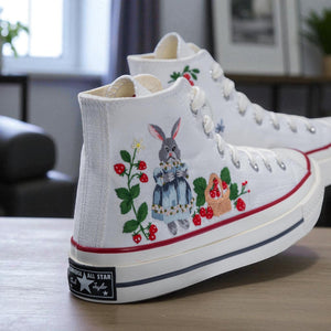 Converse Hand-Embroidered Strawberry High Top Sneakers