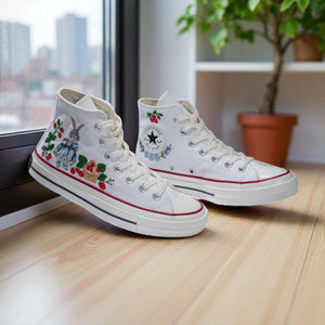 Converse Hand-Embroidered Strawberry High Top Sneakers
