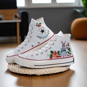 Converse Hand-Embroidered Strawberry High Top Sneakers