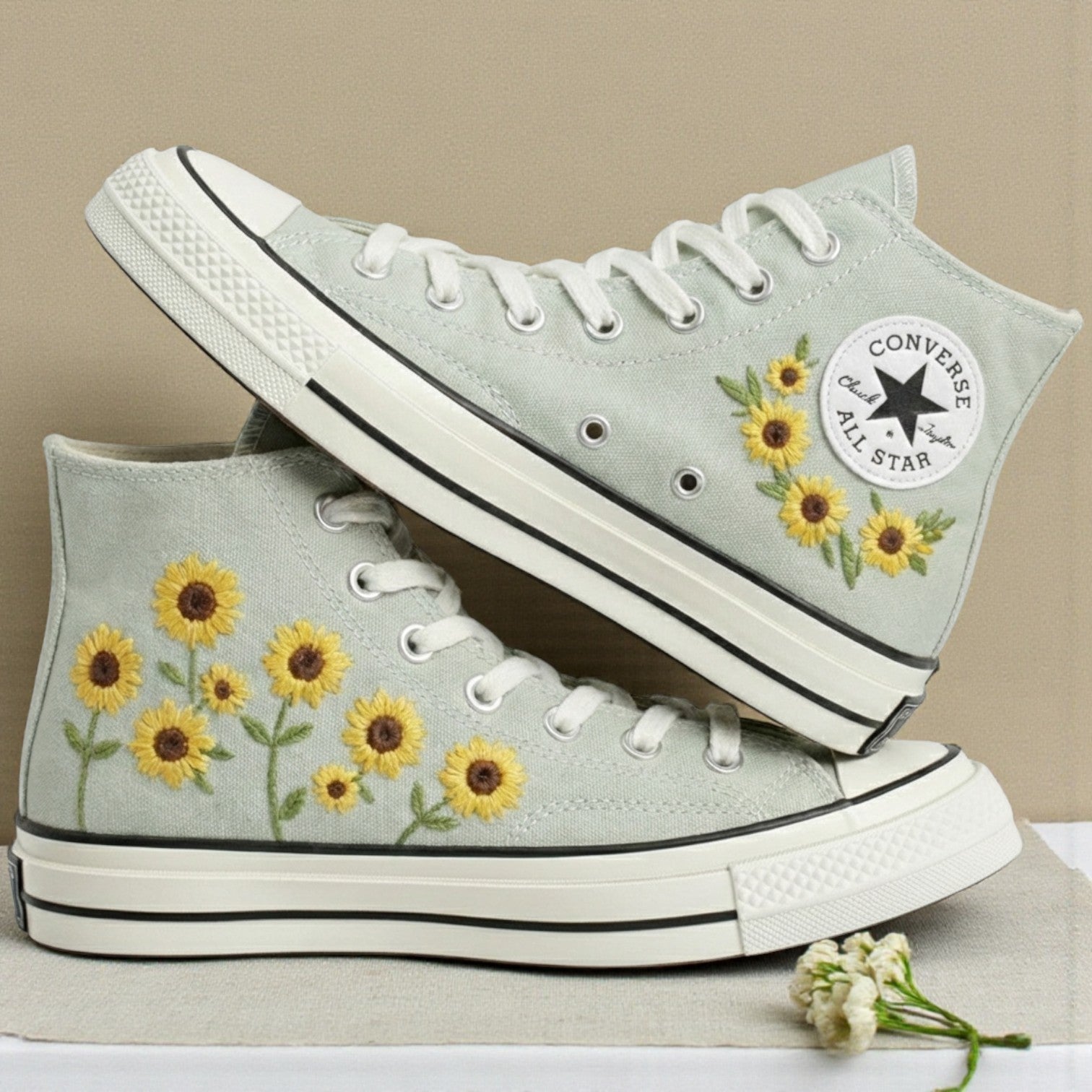 Sunflower Converse Embroidered High-Top Shoes