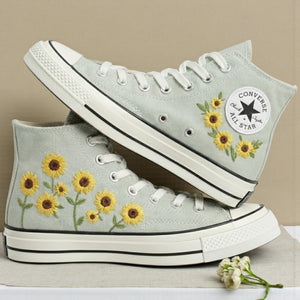 Sunflower Converse Embroidered High-Top Shoes