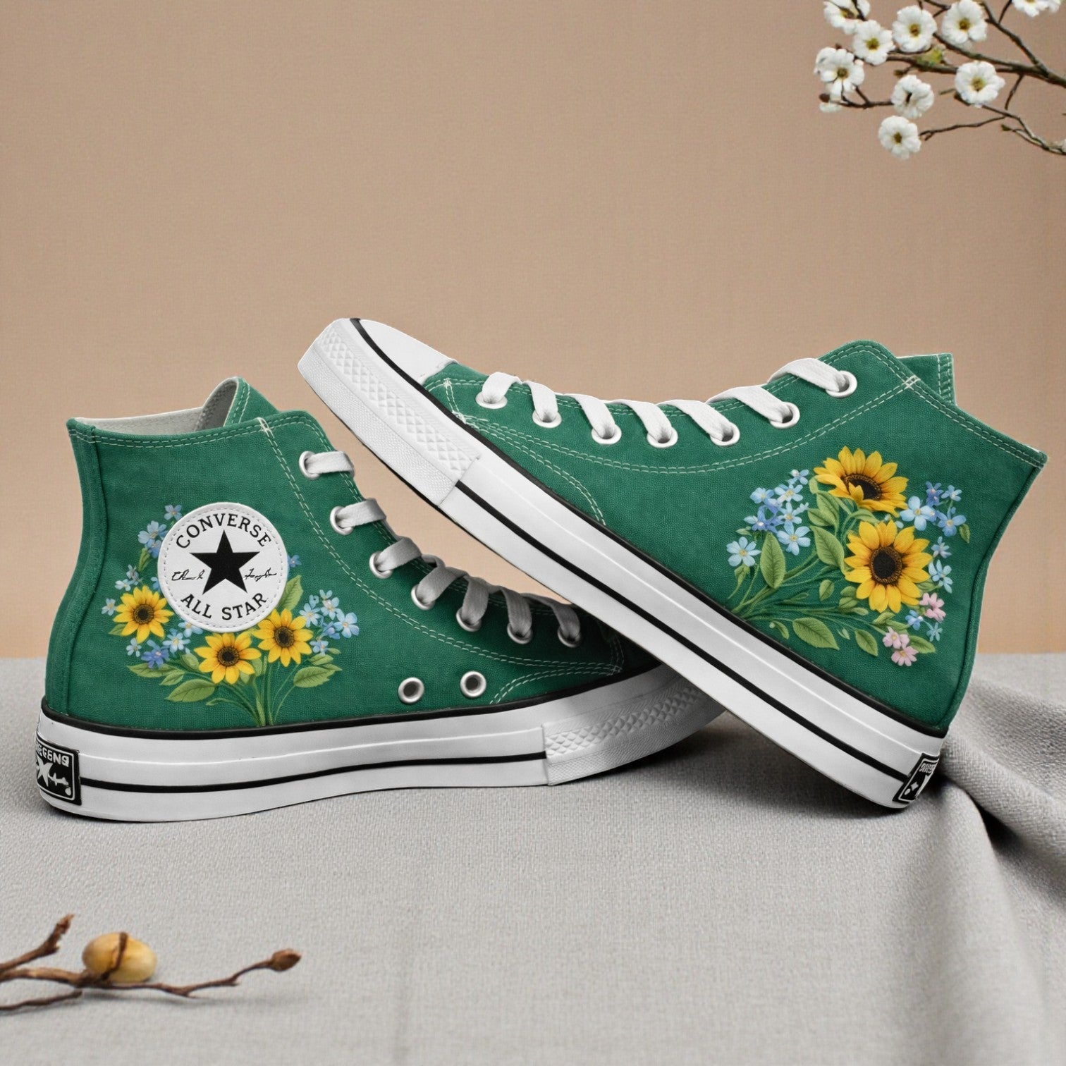 Converse Sunflower Womens Embroidered High-Top Shoes