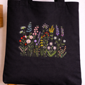 Floral Tote Bag - Hand-Embroidered Flowers Garden