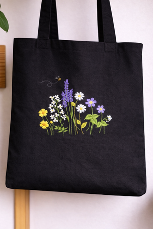 Tote Bag Flowers - Hand-Stitched Design