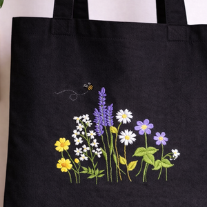 Tote Bag Flowers - Hand-Stitched Design