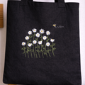 Tote Bag with Flowers - Hand-Embroidered Daisy And Bee Design