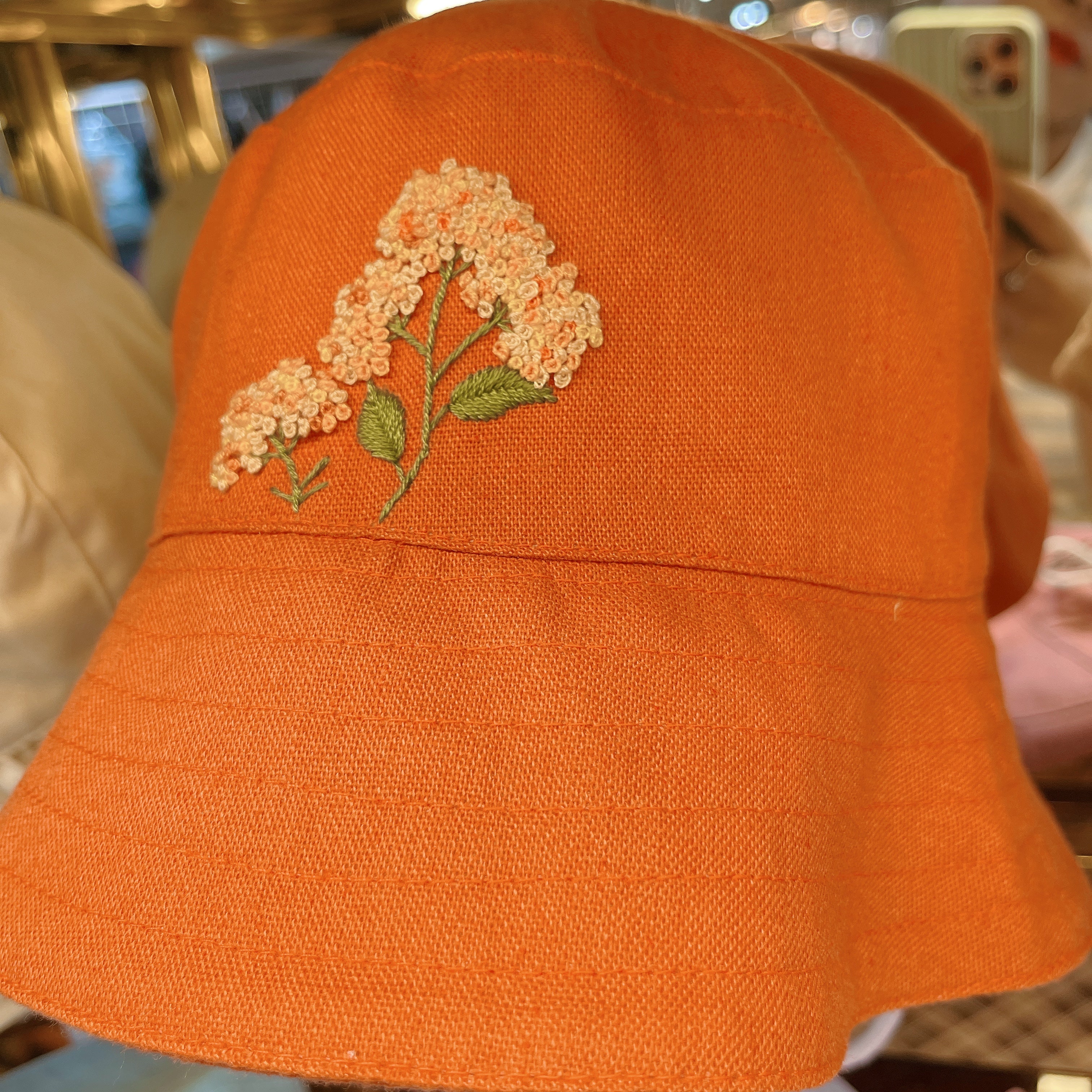 Orange Embroidered Linen Baby Hat – Summer Bucket Hat for Toddlers & Kids