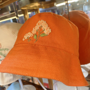 Orange Embroidered Linen Baby Hat – Summer Bucket Hat for Toddlers & Kids