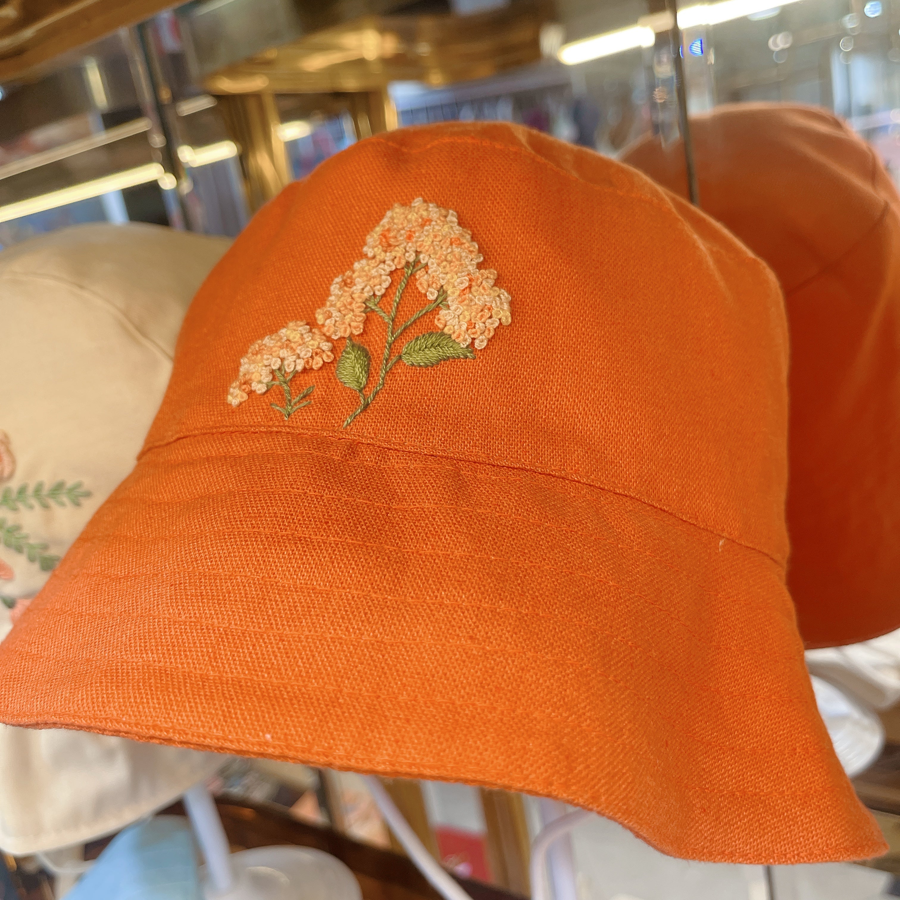 Orange Embroidered Linen Baby Hat – Summer Bucket Hat for Toddlers & Kids
