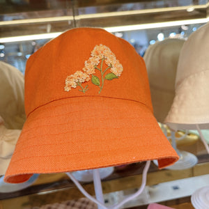 Orange Embroidered Linen Baby Hat – Summer Bucket Hat for Toddlers & Kids